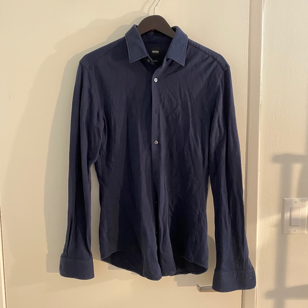 Hugo Boss - Men’s Slim Fit Stretch Jersey Navy Shirt - M